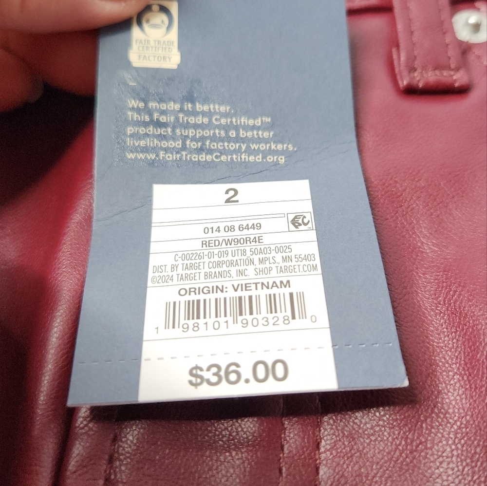 Women's Mid-Rise Faux Leather Baggy Jeans - Universal Thread Red 2 - Picture 7 of 14